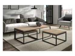 Discount Meublorama Mesa de apoio estilo industrial HELLINGTON com efeito de carvalho envelhecido - Mesa de centro - Conjunto de 3 peças Castanho