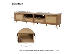 Mesa de apoio para TV em rattan (200x37x49cm) com pés de madeira maciça^ Móvel De Tv