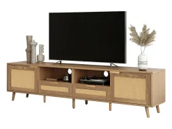 Mesa de apoio para TV em rattan (200x37x49cm) com pés de madeira maciça^ Móvel De Tv
