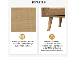 Mesa de apoio para TV em rattan (200x37x49cm) com pés de madeira maciça^ Móvel De Tv
