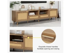 Mesa de apoio para TV em rattan (200x37x49cm) com pés de madeira maciça^ Móvel De Tv