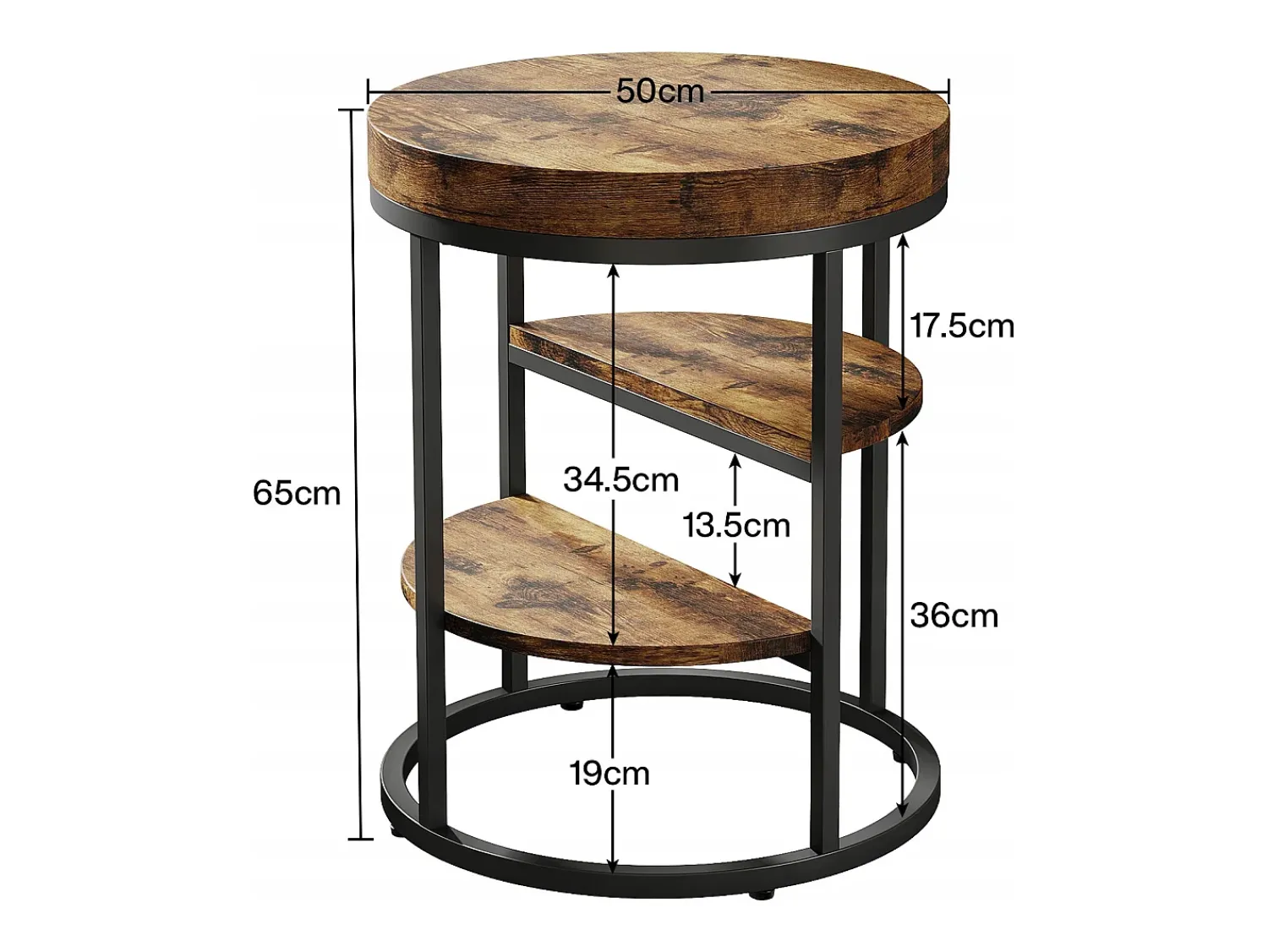 Tribesigns Mesa de apoio redonda, pequena mesa de apoio com 3 prateleiras de armazenamento, mesa de apoio industrial, mesa de cabeceira para o salão^ Mesa De Apoio