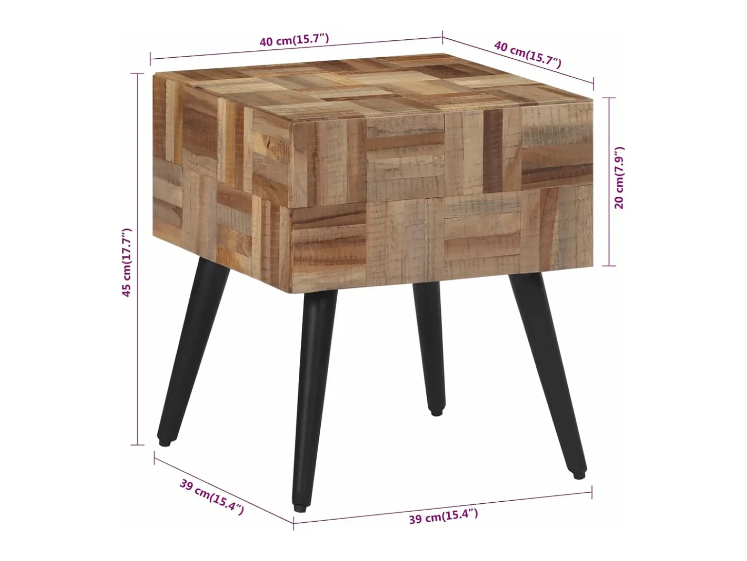 Outlet vidaxl Mesa de apoio 40x40x45 cm madeira de teca recuperada maciça Cinzento