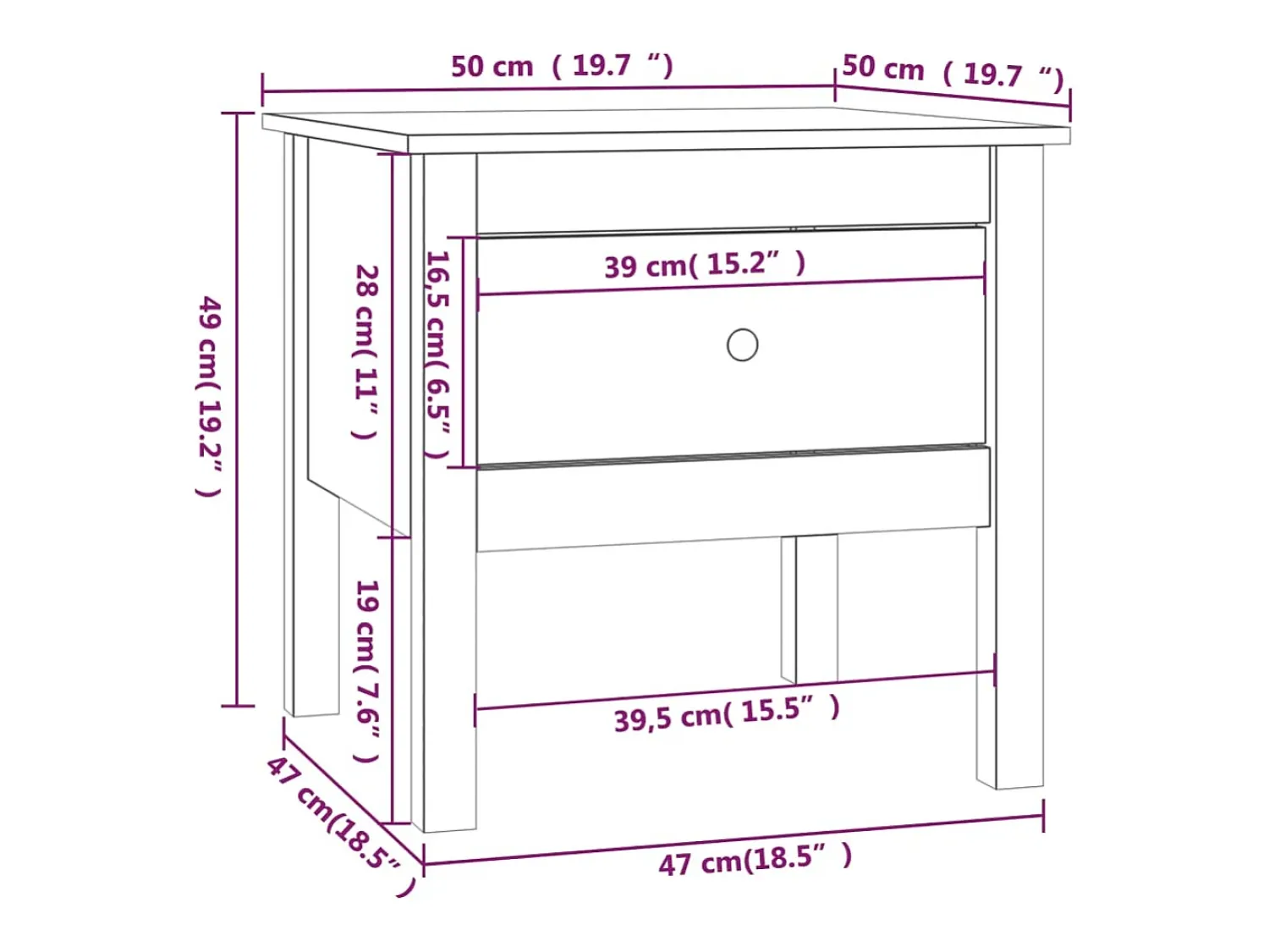 Mesa De Apoio|vidaxl Mesa de apoio 50x50x49 cm pinho maciço Branco
