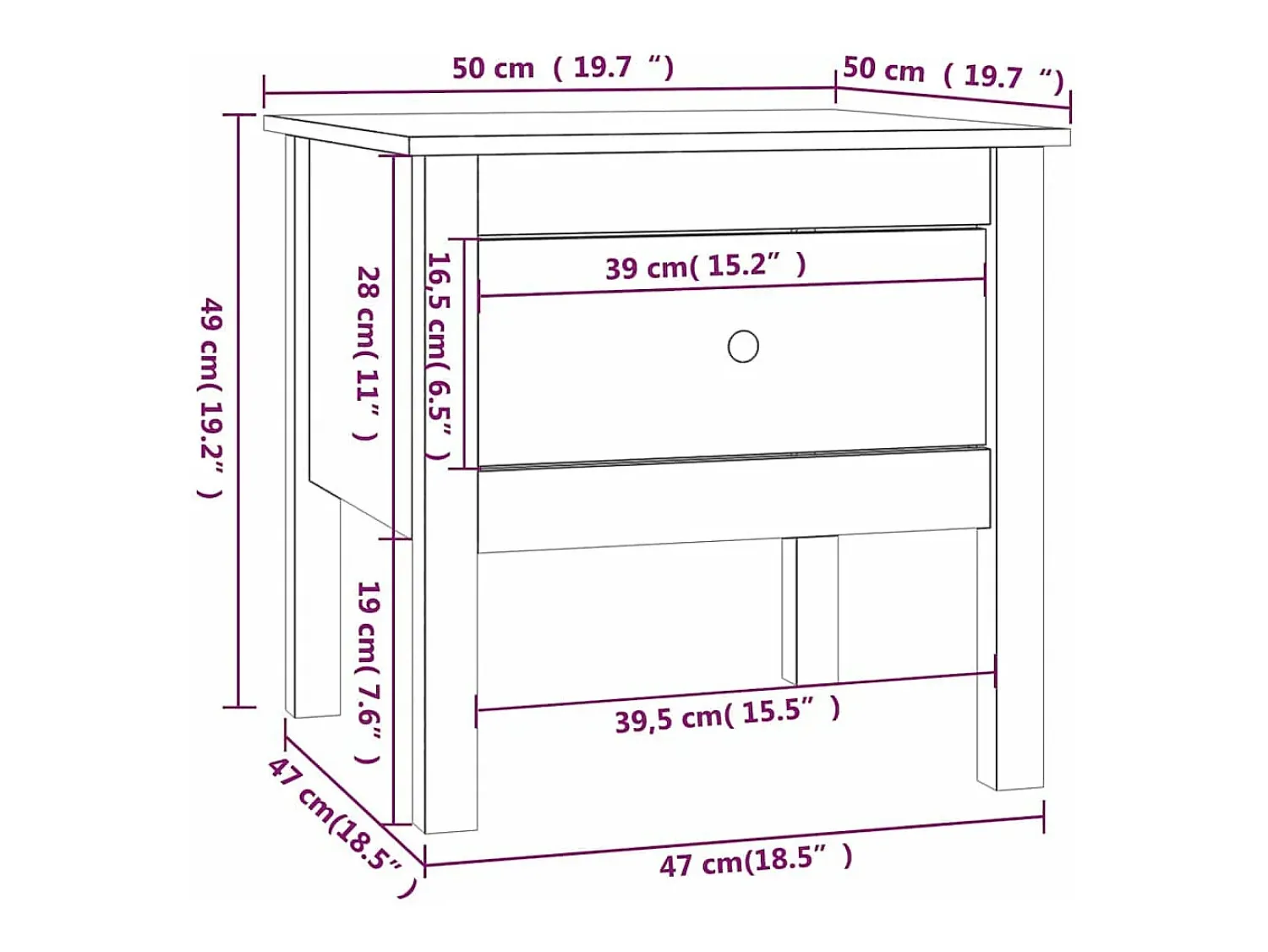 Discount vidaxl Mesa de apoio 50x50x49 cm pinho maciço Preto