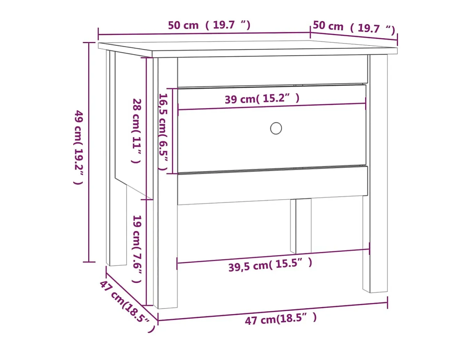 Discount vidaxl Mesa de apoio 50x50x49 cm pinho maciço Preto
