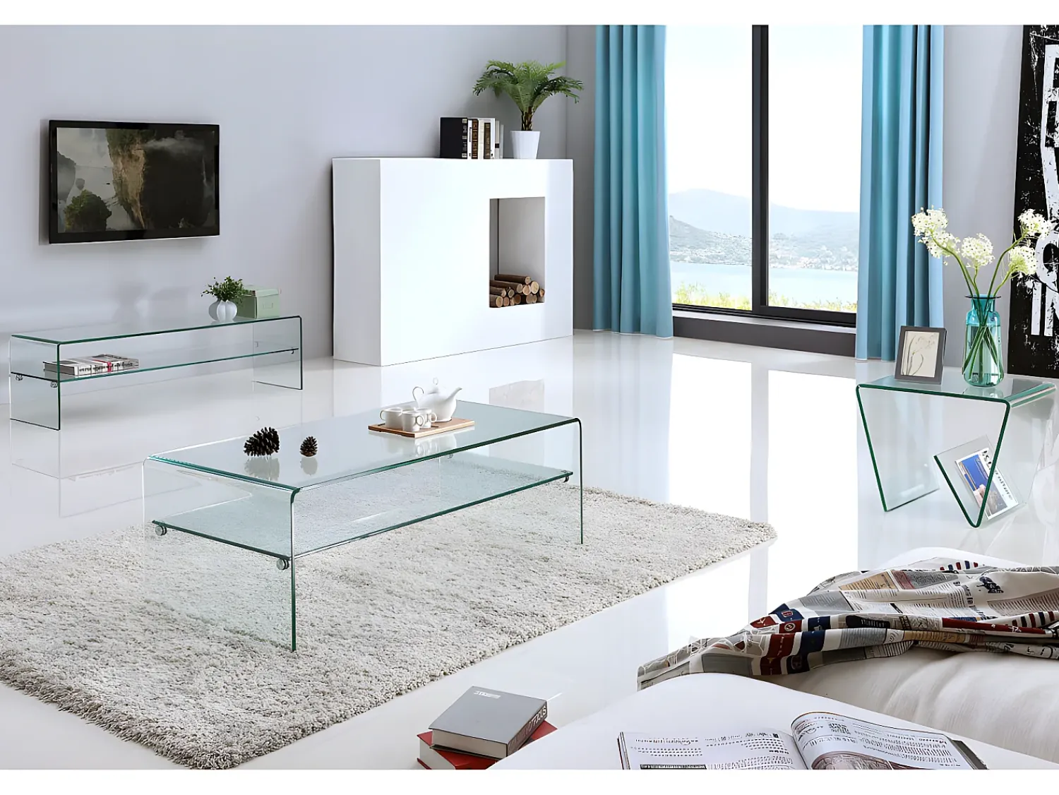 Mesa De Apoio|Vente-unique Mesa de apoio ZENIA - Porta-revistas - Vidro temperado curvado Transparente