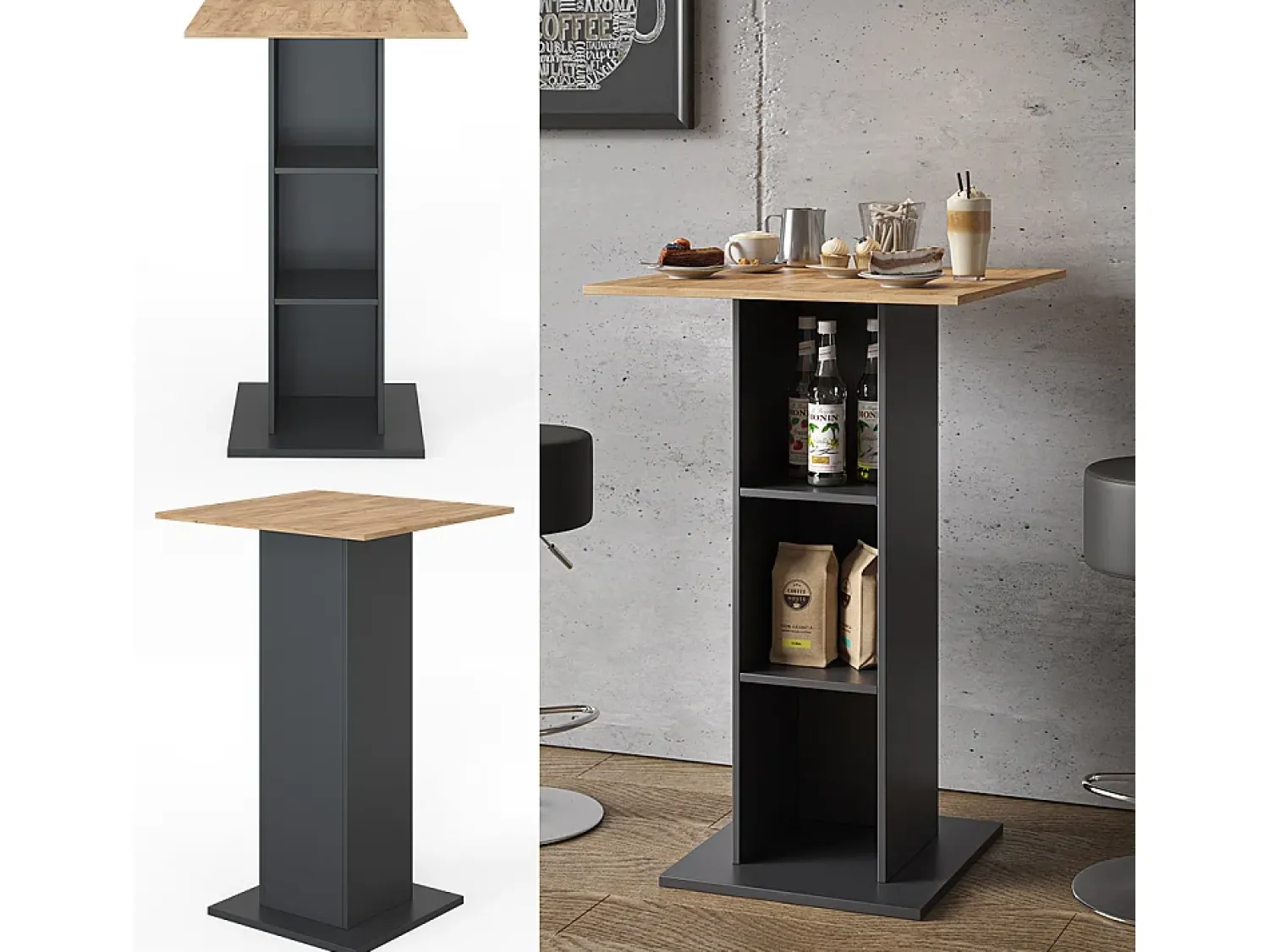 Vicco Mesa de bar antracite 70x70x109 rodeo^ Móvel De Bar