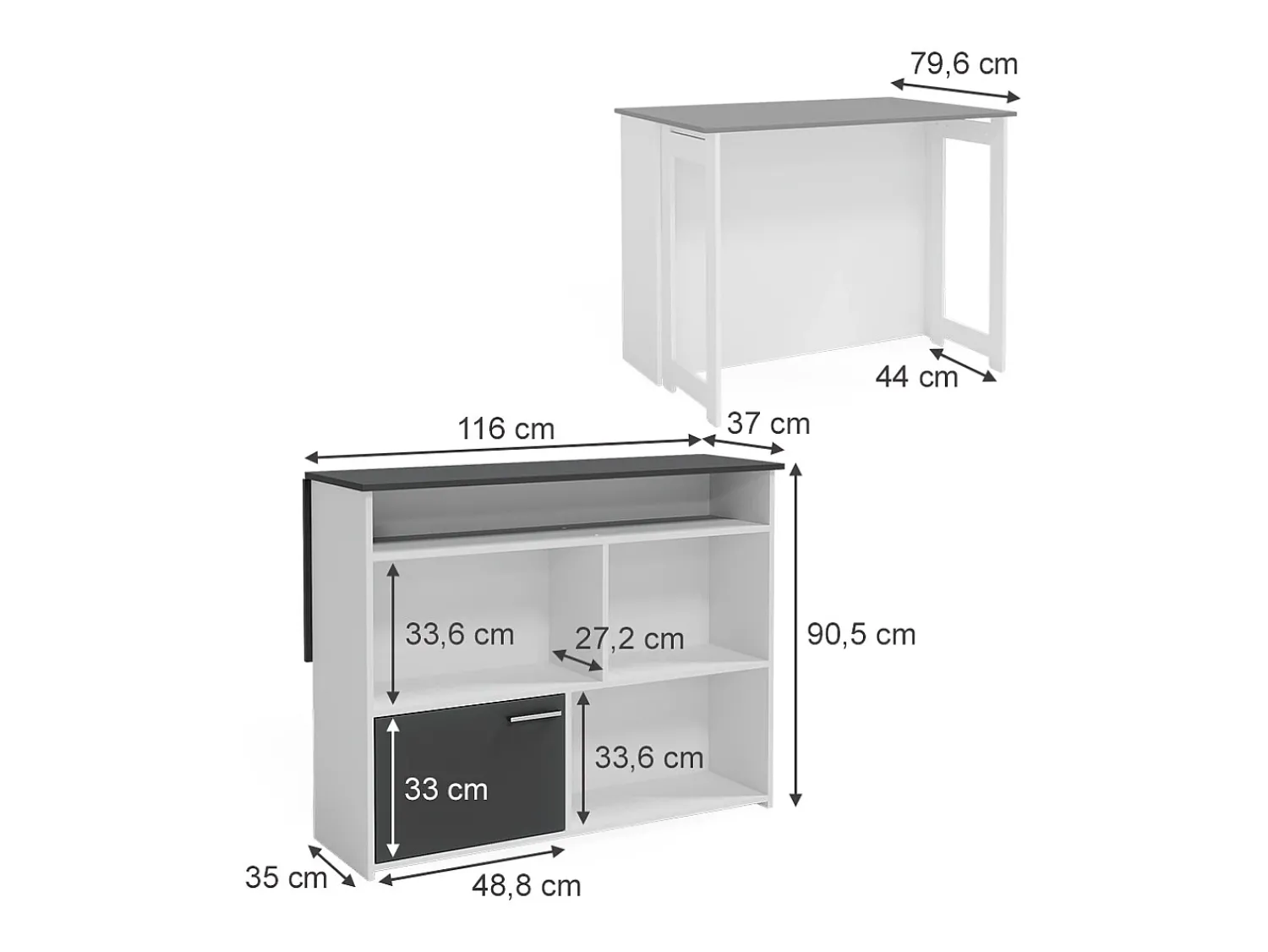 Móvel De Bar*Vicco Mesa de bar antracite/branco 116x37x90.5 dominic Cinza antracite