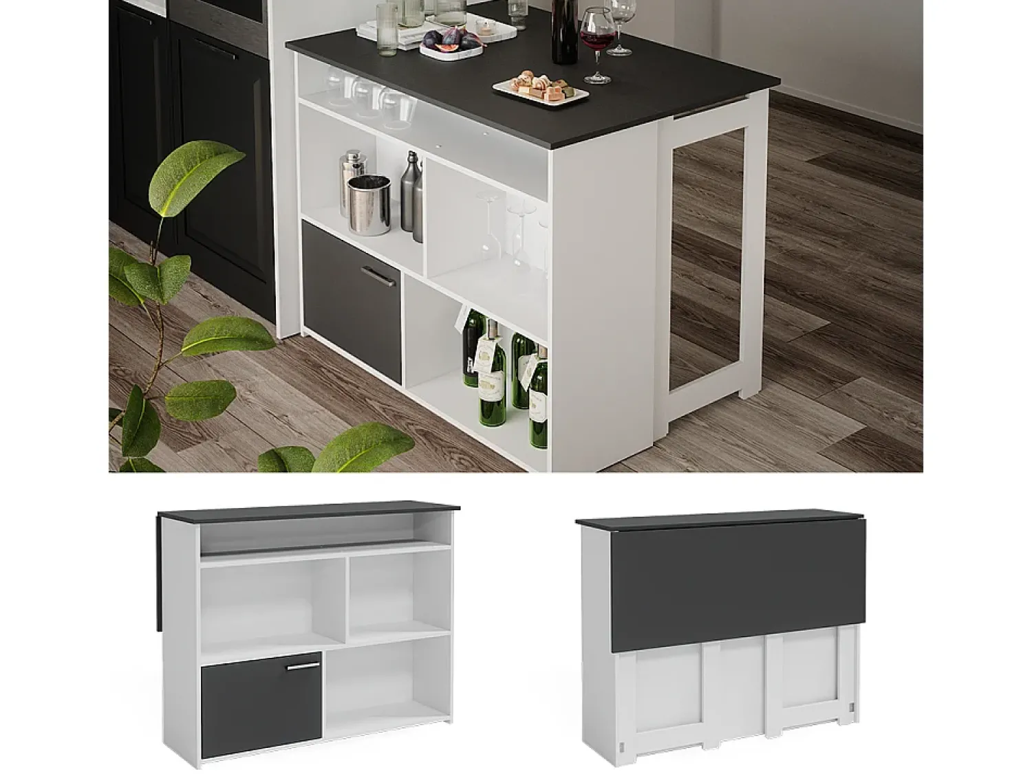 Móvel De Bar*Vicco Mesa de bar antracite/branco 116x37x90.5 dominic Cinza antracite