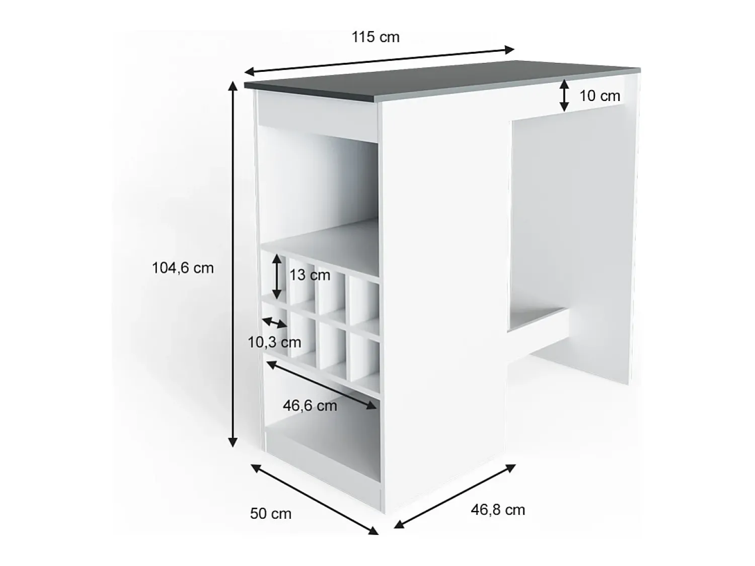 Móvel De Bar*Vicco Mesa de bar branco/antracite 115x50x104.6 ross Cinza antracite