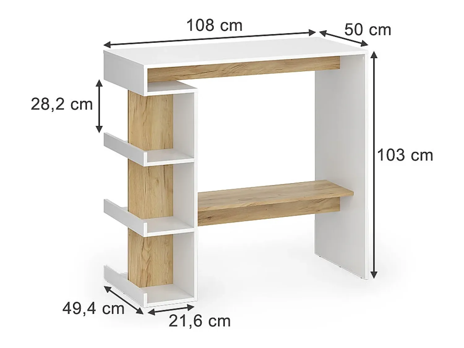 Vicco Mesa de bar carvalho branco/dourado 108x50x103 dana Natural escuro