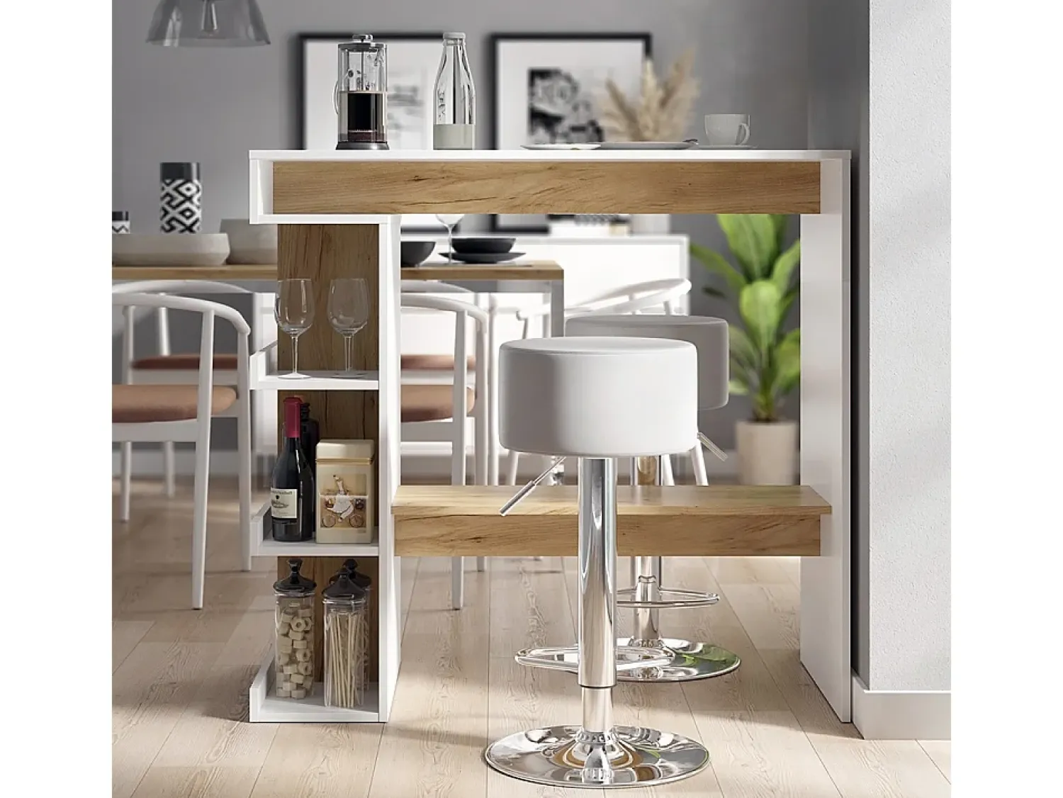 Vicco Mesa de bar carvalho branco/dourado 108x50x103 dana Natural escuro