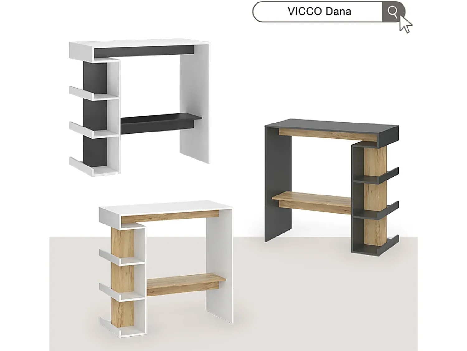 Vicco Mesa de bar carvalho branco/dourado 108x50x103 dana Natural escuro