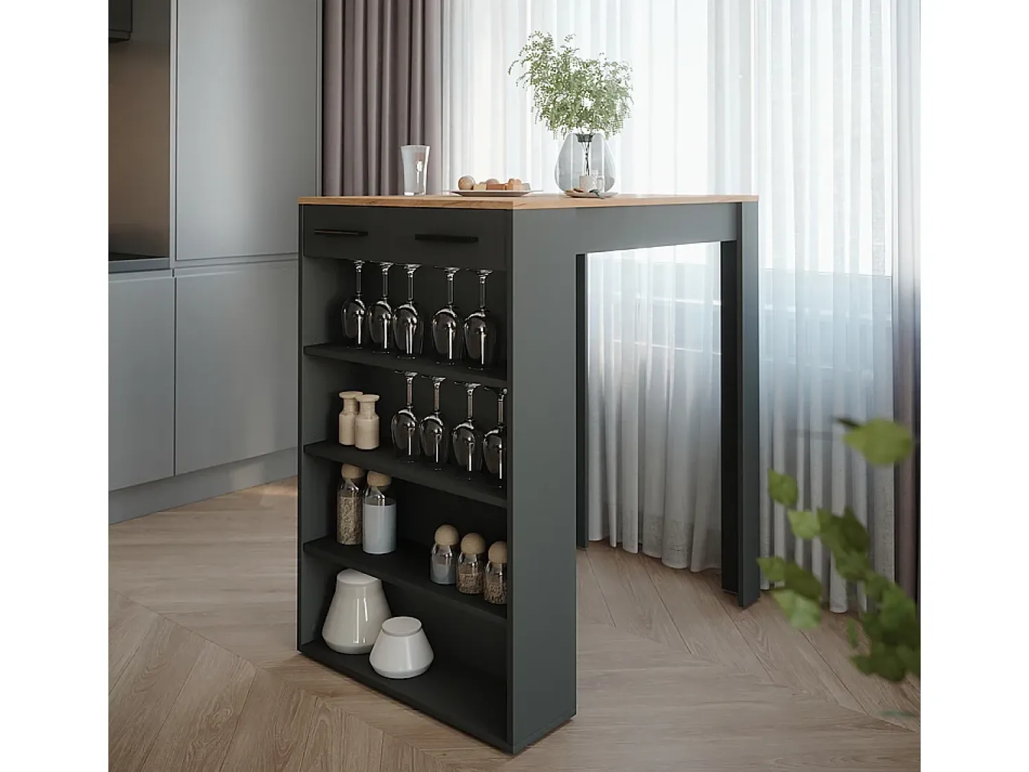 Sale Vicco Mesa de bar carvalho goldkraft/antracite 67x100x106 repose Natural escuro
