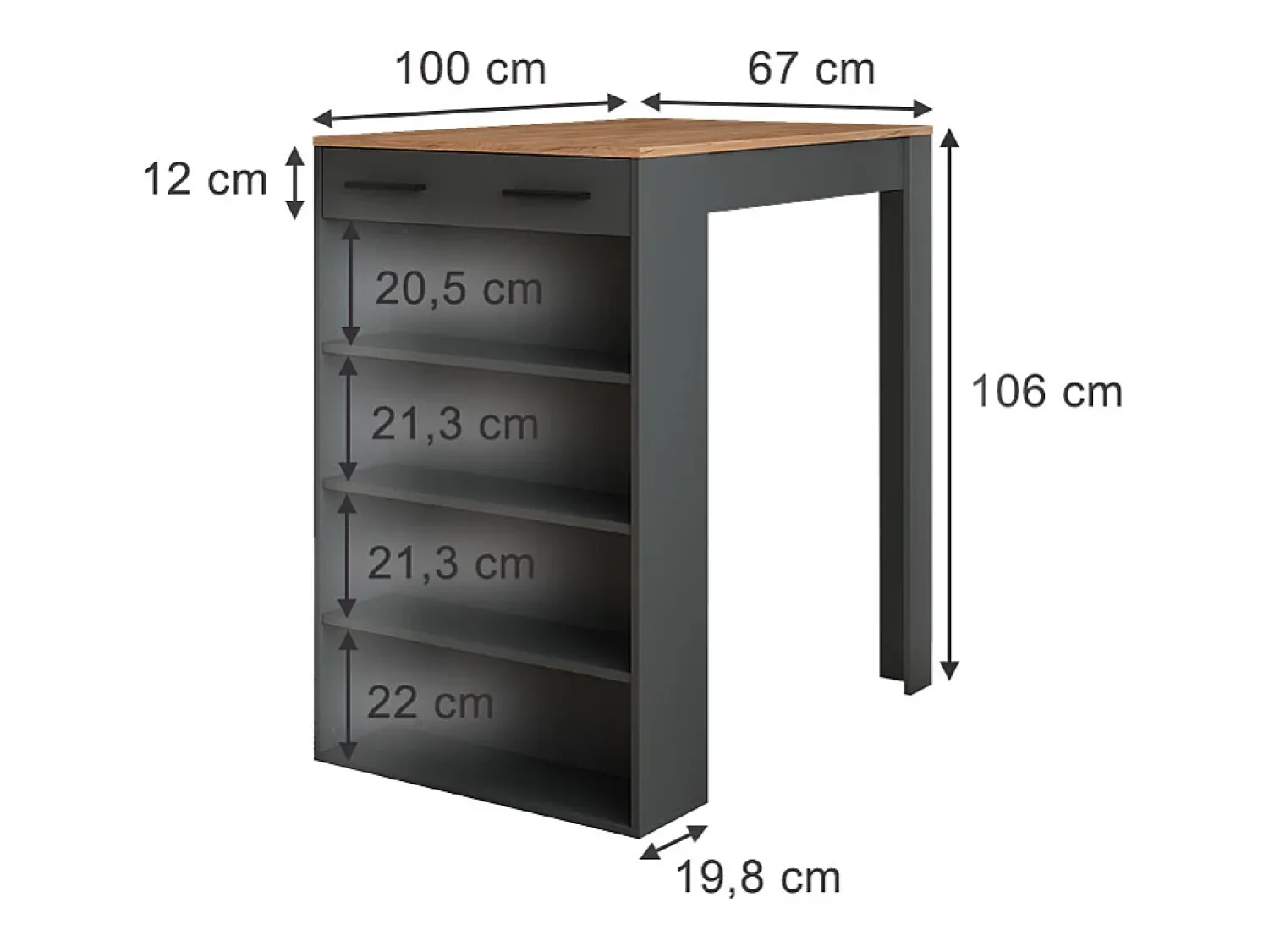 Sale Vicco Mesa de bar carvalho goldkraft/antracite 67x100x106 repose Natural escuro