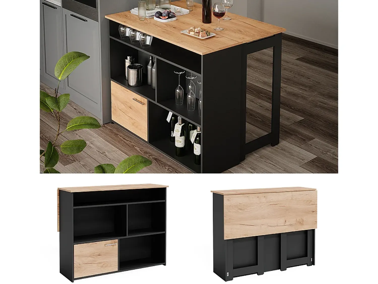 Móvel De Bar*Vicco Mesa de bar carvalho goldkraft 116x37x90.5 dominic Natural escuro