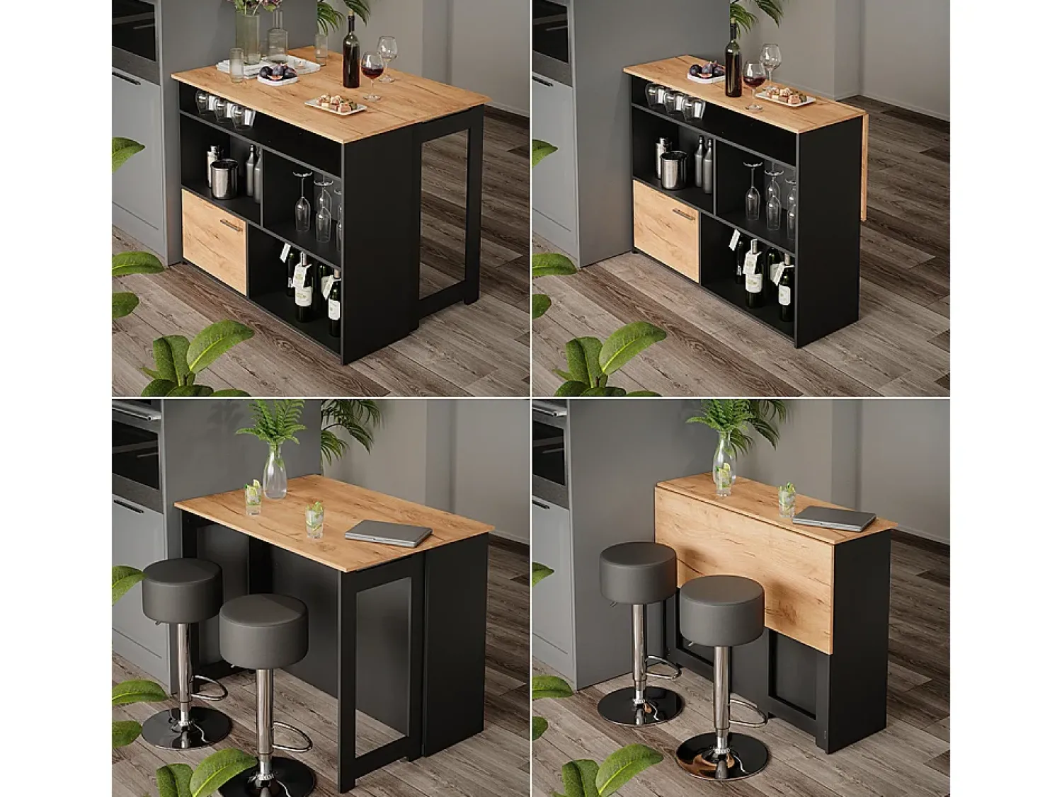 Móvel De Bar*Vicco Mesa de bar carvalho goldkraft 116x37x90.5 dominic Natural escuro