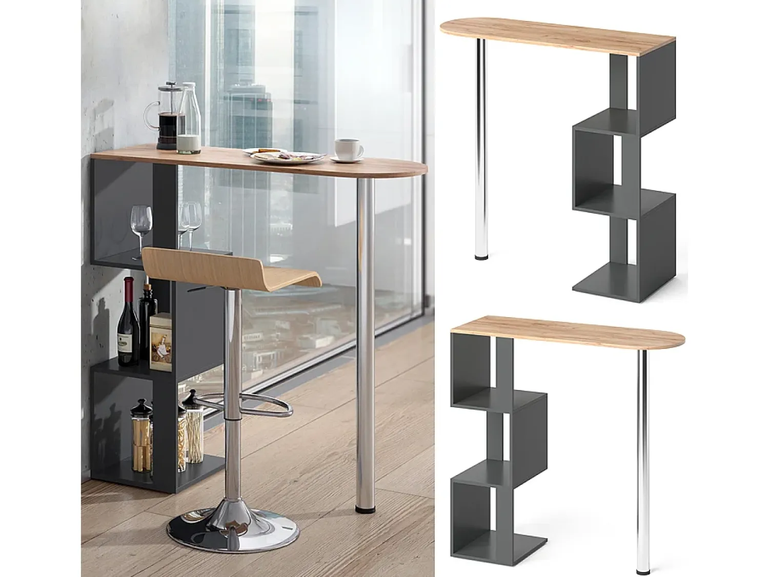 Vicco Mesa de bar carvalho goldkraft 113x39.8x111.8 vincent^ Móvel De Bar