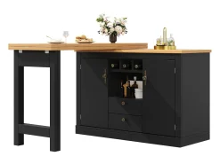Merax Mesa de bar extensível - 120/180 x 76 cm - com LEDs + 2 portas + 2 gavetas - rotação 360° - MDF - preta^ Móvel De Bar