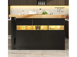Merax Mesa de bar extensível - 120/180 x 75,8 cm - com LEDs + 3 portas - rotação 360° - MDF - preta^ Móvel De Bar