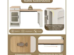 Online Merax Mesa de bar extensível com tampo removível - 80 x 71/111/151 x 92 cm - com porta + gaveta - MDF + vidro - + natural Branco