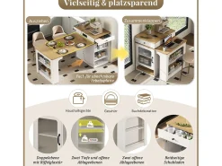 Online Merax Mesa de bar extensível com tampo removível - 80 x 71/111/151 x 92 cm - com porta + gaveta - MDF + vidro - + natural Branco
