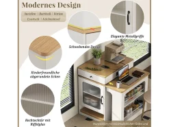 Online Merax Mesa de bar extensível com tampo removível - 80 x 71/111/151 x 92 cm - com porta + gaveta - MDF + vidro - + natural Branco