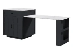 Outlet Merax Mesa de bar extensível com arrumação - 133-202 x 70 x 93,5 cm - com 2 gavetas + 4 compartimentos - MDF - preta Preto