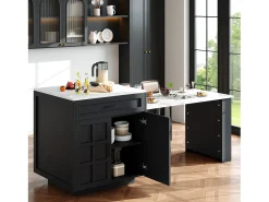 Outlet Merax Mesa de bar extensível com arrumação - 133-202 x 70 x 93,5 cm - com 2 gavetas + 4 compartimentos - MDF - preta Preto