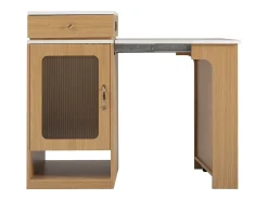 Merax Mesa de bar extensível com tampo removível - 80 x 71/111/151 x 92 cm - com porta + gaveta - MDF + vidro - cor natural^ Móvel De Bar
