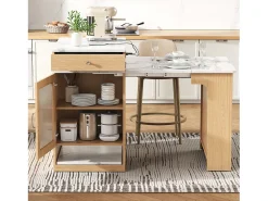Merax Mesa de bar extensível com tampo removível - 80 x 71/111/151 x 92 cm - com porta + gaveta - MDF + vidro - cor natural^ Móvel De Bar