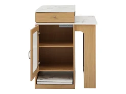 Merax Mesa de bar extensível com tampo removível - 80 x 71/111/151 x 92 cm - com porta + gaveta - MDF + vidro - cor natural^ Móvel De Bar