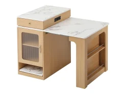 Merax Mesa de bar extensível com tampo removível - 80 x 71/111/151 x 92 cm - com porta + gaveta - MDF + vidro - cor natural^ Móvel De Bar