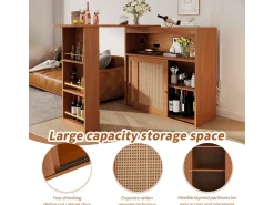 Sale Mesa de bar extensível com trama de rattan, prateleiras ajustáveis e espaço de armazenamento (138-193x39x104cm) Castanho