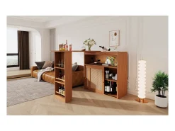 Sale Mesa de bar extensível com trama de rattan, prateleiras ajustáveis e espaço de armazenamento (138-193x39x104cm) Castanho