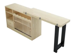 Hauss Spole Mesa de bar extensível e rebatível, mesa de jantar com gaveta e 2 portas de vidro deslizantes, cor natural.^ Móvel De Bar