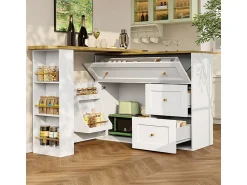 Móvel De Bar*DripeX Mesa de Bar extensível giratória - com 2 portas, 2 gavetas e 3 nichos - MDF - 138/204×39×105cm - Branco