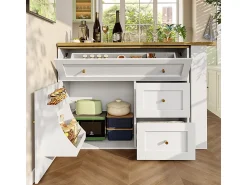 Móvel De Bar*DripeX Mesa de Bar extensível giratória - com 2 portas, 2 gavetas e 3 nichos - MDF - 138/204×39×105cm - Branco