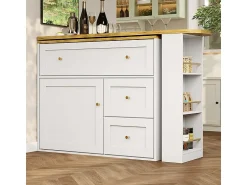 Móvel De Bar*DripeX Mesa de Bar extensível giratória - com 2 portas, 2 gavetas e 3 nichos - MDF - 138/204×39×105cm - Branco