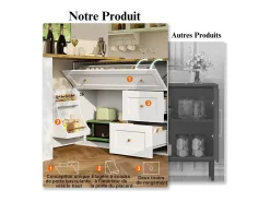 Móvel De Bar*DripeX Mesa de Bar extensível giratória - com 2 portas, 2 gavetas e 3 nichos - MDF - 138/204×39×105cm - Branco