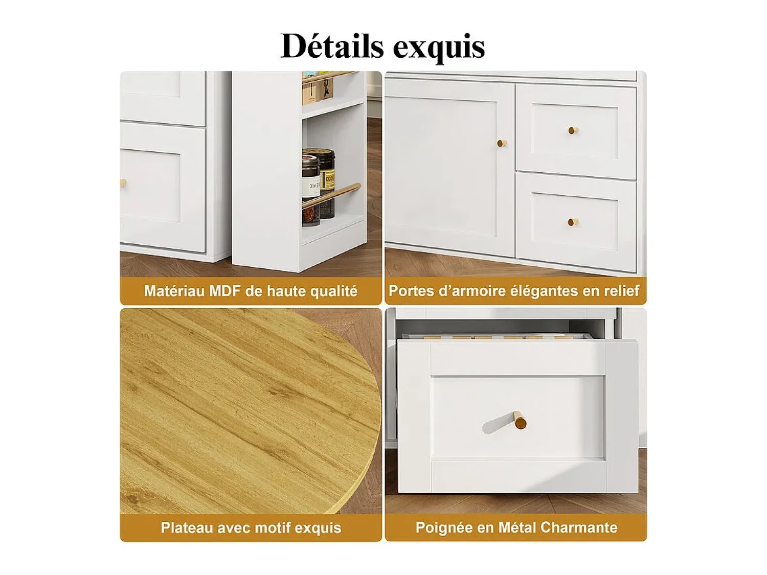 Móvel De Bar*DripeX Mesa de Bar extensível giratória - com 2 portas, 2 gavetas e 3 nichos - MDF - 138/204×39×105cm - Branco