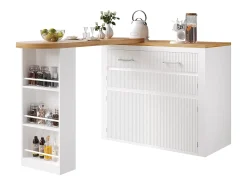 Móvel De Bar*Merax Mesa de bar extensível móvel - 137-215 x 39 x 102,3 cm - com 1 gaveta + 2 portas - MDF - Branco