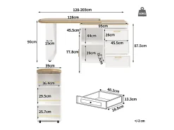 Móvel De Bar|Merax Mesa de bar giratória 360° - 128/203 x 39 x 90 cm - com prateleiras + 3 gavetas + porta - MDF + metal - branca Branco
