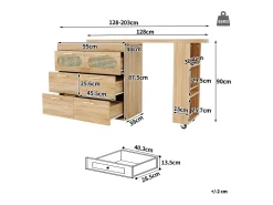 Best Merax Mesa de bar giratória 360° - 128/203 x 39 x 90 cm - com prateleiras + 6 gavetas e portas em rattan - MDF + metal - cor natural Natural claro