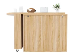 Best Merax Mesa de bar giratória 360° - 128/203 x 39 x 90 cm - com prateleiras + 6 gavetas e portas em rattan - MDF + metal - cor natural Natural claro