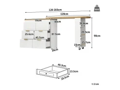 Móvel De Bar*Merax Mesa de bar giratória 360° - 128/203 x 39 x 90 cm - com prateleiras + 6 gavetas - MDF + metal - branca Branco