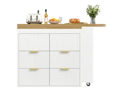 Móvel De Bar*Merax Mesa de bar giratória 360° - 128/203 x 39 x 90 cm - com prateleiras + 6 gavetas - MDF + metal - branca Branco