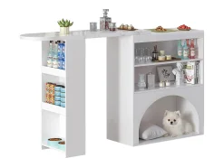 Móvel De Bar*Hauss Spole Mesa de bar giratória com espaço de arrumação e local para animais de estimação - Tampo com efeito mármore - Branco