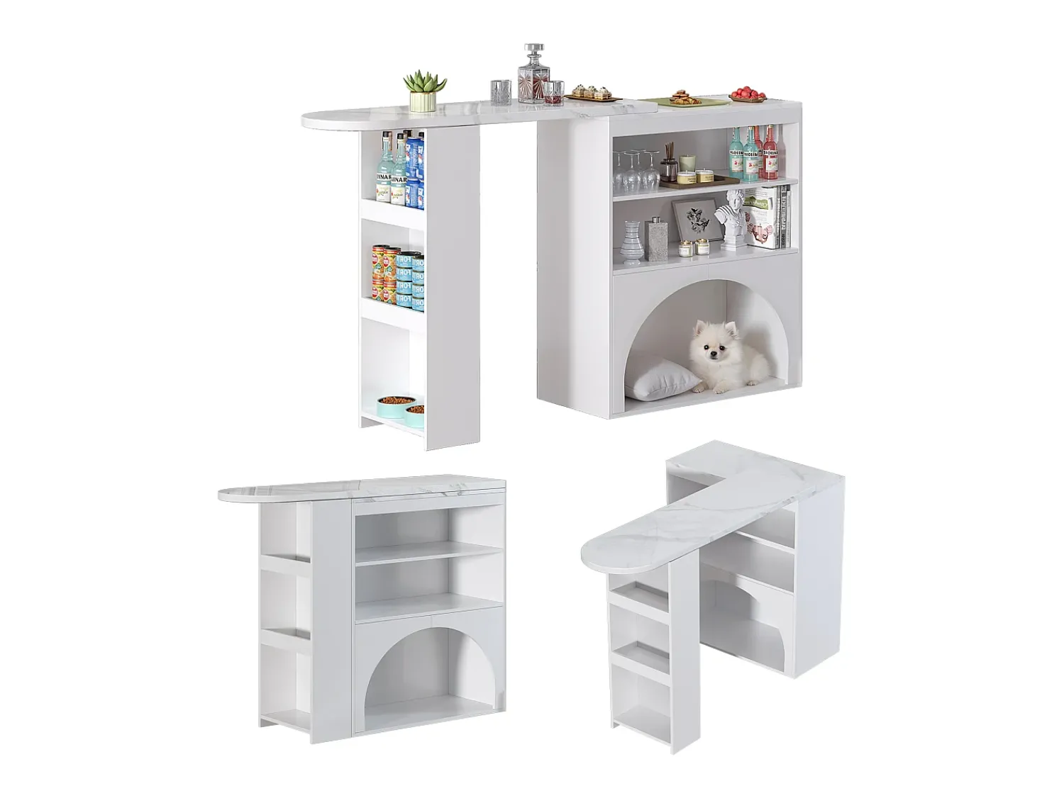 Móvel De Bar*Hauss Spole Mesa de bar giratória com espaço de arrumação e local para animais de estimação - Tampo com efeito mármore - Branco